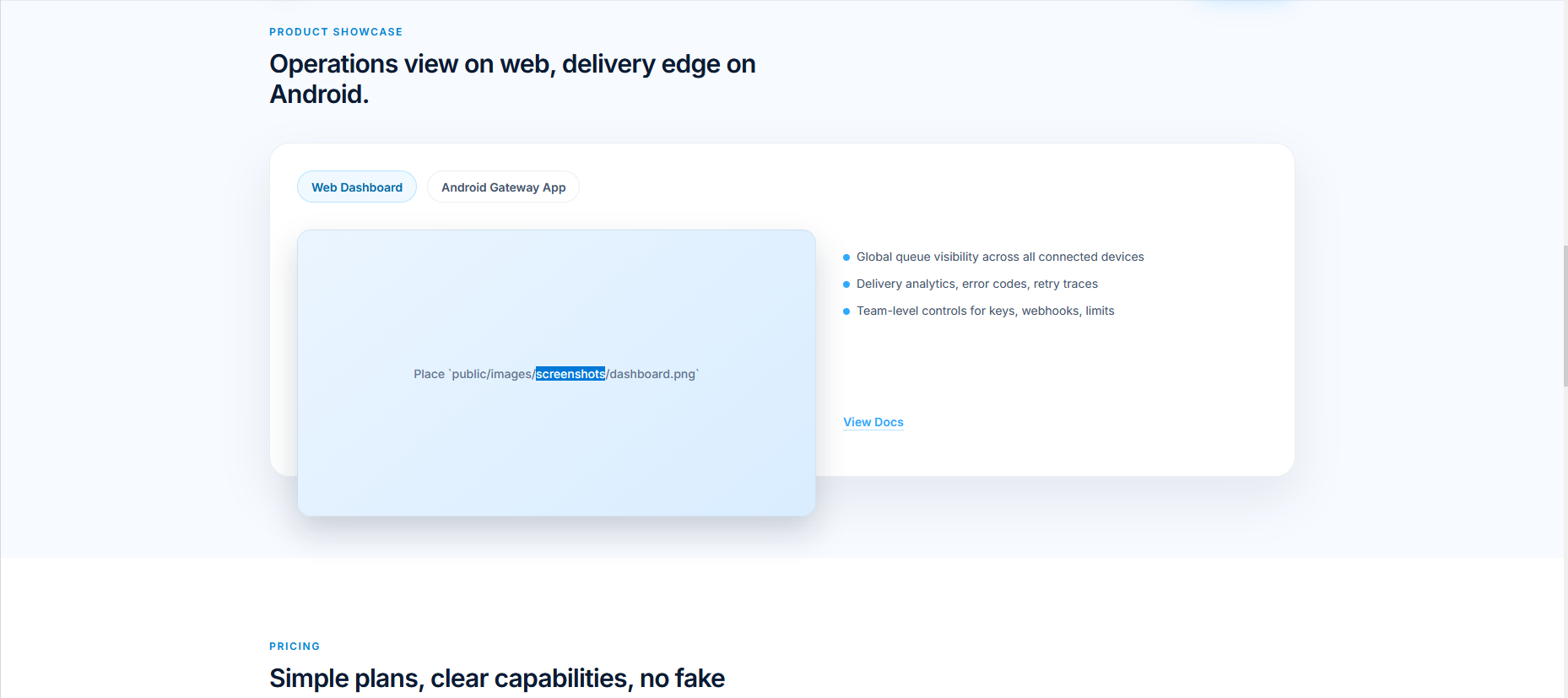 Showcase and pricing preview